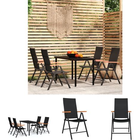 Gartenstühle - vidaXL 5-tlg. Garten-Essgruppe Schwarz - Gartenstuhl (1/5)