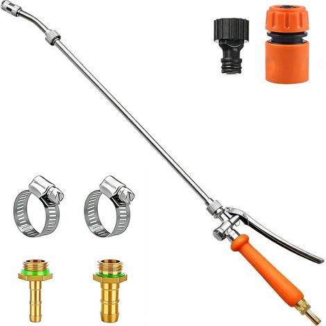 Lance de pulvérisation de remplacement entièrement métallique — Lance en laiton (raccords cannelés 1/4" et 3/8") avec vanne d'arrêt en acier inoxydable et 2 colliers de serrage (29 pouces)