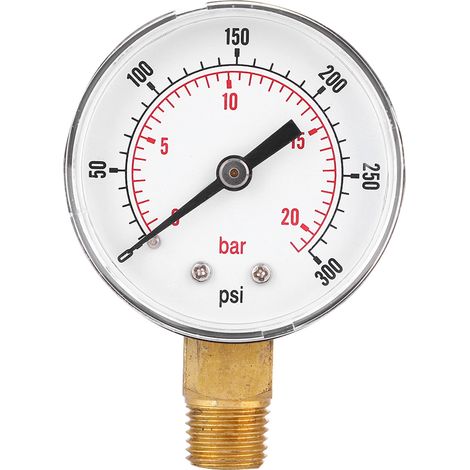 Manomètre 50mm 1/4 BSPT laiton fileté pour carburant, air, huile, gaz, eau (0-300 PSI, 0-20 bar) (1/5)