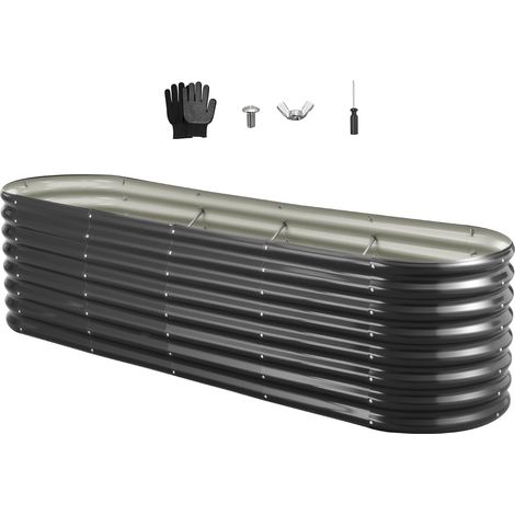 VEVOR Cama Elevada de Jardín 240 x 60 x 60 cm Ovalada, Arriate de Jardín de Metal con Fondo Abierto, para Cultivo de Flores Plantas Verduras con Accesorios para Patio, Balcón, Terraza, Gris Oscuro (1/5)