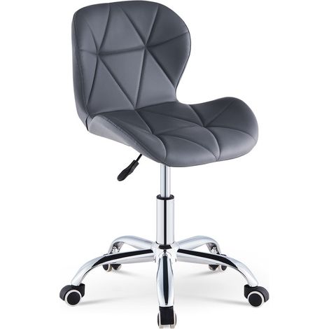 Computer Desk Chair, Faux Leather Office Chair Height Adjustable Upholstered Seat Swivel Chair for Desk Home Office, Grey (1/5)