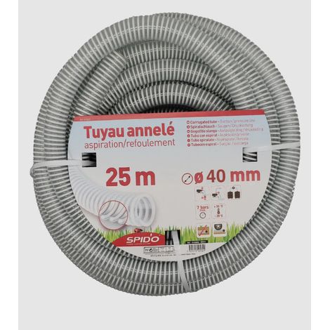 Centrale Brico – Tuyau d'aspiration en PVC armé souple 7 m Ø 40 mm – Flexibilité optimale pour évacuation et aspiration – Résistant aux pressions variées