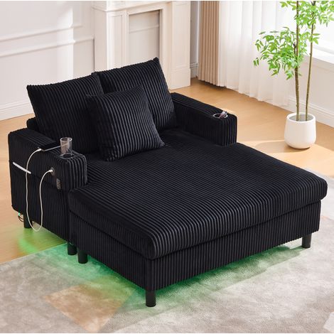 Fauteuil relax XXL 142 cm velours côtelé noir OKMYHOME (1/5)