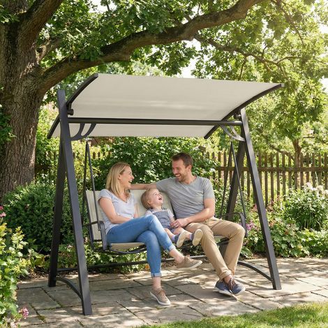 Columpio de Jardín de 3 Plazas con Techo Ajustable UPF50+ Asiento Transpirable Carga 360 kg 188x130x183 cm Crema