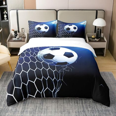3D Football et décoration de Football Housse de Couette Enfants 100% Coton Garçons et Filles Adolescents Sport thème Parure de lit 100% Coton Lumineux Bleu Ensemble lumière 140x200cm Zip - 140 x 200 c (1/5)
