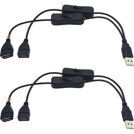 Stück 30 cm Y-förmiges USB-Splitterkabel mit Doppelschalter, USB-Verlängerungskabel (Stecker auf Buchse), Datenkabel, kompatibel mit USB-Kopfhörern, USB-Schreibtischlampen, LED-Streifen