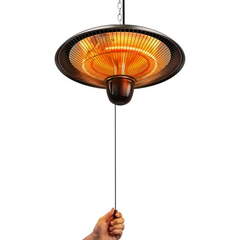 Jiubiaz Infrarot‑Hängeheizstrahler 600/1200/1800 W, Kohlefaser‑Heizelement, Zugschalter, 3 Heizstufen, Schwarz (1/5)