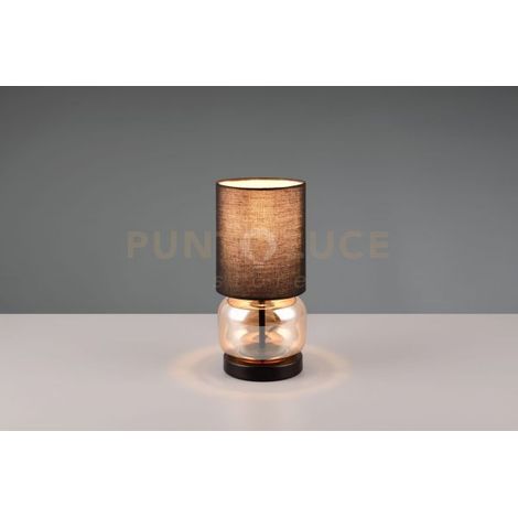 ELIO LAMPADA DA TAVOLO BASE VETRO AMBRA CON PARALUME NERO H. 29CM 1 LUCE ATTACCO E27