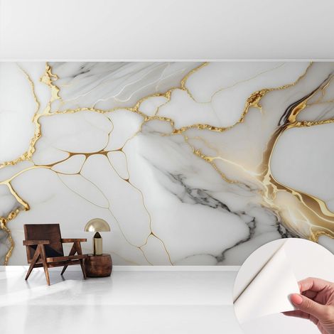 Papier peint autocollant avec imprimé pour cuisine facile à appliquer pour mur a motif Élégance marbrée 416x254 cm (1/5)