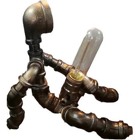 Lampe de table Steampunk, lampe industrielle en forme de tuyau d'eau au design robot, décoration rétro, prise américaine (1/5)