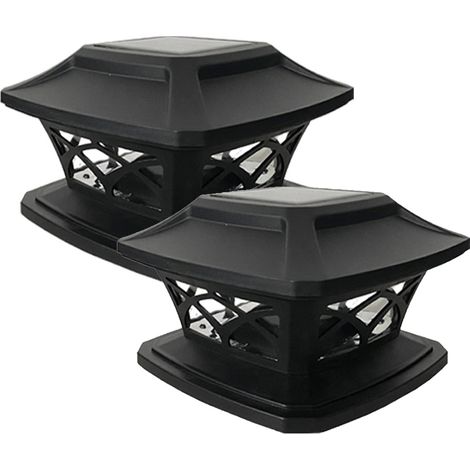 Lot de 2 lampes solaires pour poteaux de clôture - Éclairage sans fil étanche pour jardin, terrasse et clôture, noir