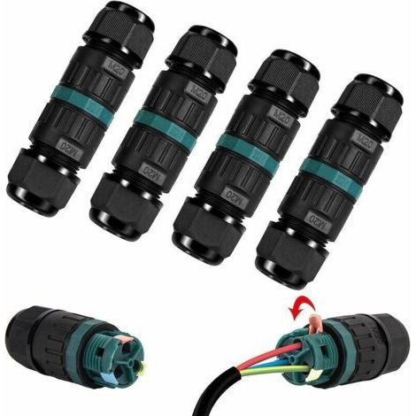 Lot de 4 Connecteur électrique etanche IP68 - Connecteur étanche à 3 broches pour câble de Ø5-12 mm de diamètre, Boîte dérivation étanche extérieur pour jardin et câble souterrain (1/5)