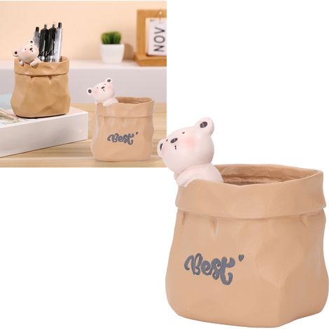 Decoración de escritorio de resina, portalápices, mini maceta para suculentas, animales en una bolsa de la compra, decoración de dormitorio/cocina, idea de regalo para el hogar. (1/5)