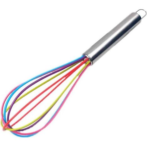 Frusta in acciaio inox con 5 cinghie in silicone, adatta all'uso in cucina, facile da appendere al muro, risparmiando spazio. (1/5)