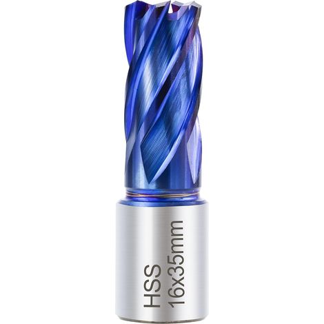 Carotteuse HSS - Diamètre de coupe : 16 mm - Tige Weldon de 19 mm - Profondeur de coupe : 35 mm - Pour perceuse magnétique - Revêtement nano bleu (1/5)