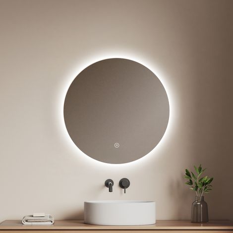 EMKE Miroir lumineux de salle de bain Rond rétro-éclairage LED sans cadre, avec Interrupteur tactile Lumière Blanche Froide Diamètre 50cm (1/5)