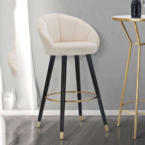 Huanca Hocker, gepolstert, Samtbezug, Strukturmaterial aus Stoff, 55x56x104h cm Cremeweiß (1/5)