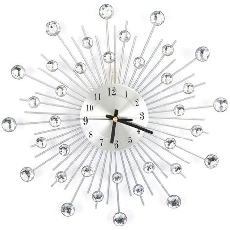 Horloge murale bricolage 3D, horloges murales décorées à la main avec diamant et perle de cristal, horloge murale Sunburst décorée d'une horloge murale en métal silencieux pour salon, chambre à couche (1/5)