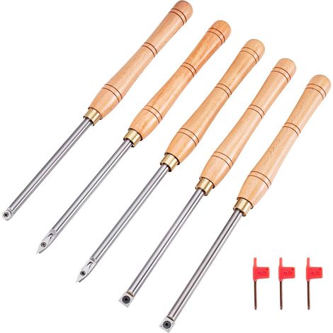 5 Pcs Carbide Turning Tools, Carbide Wood Turning, Indexable Carbide, Turning Tool Holder for Cutting V-Grooves/Making Curves and Coves and Carving Lines (1/5)