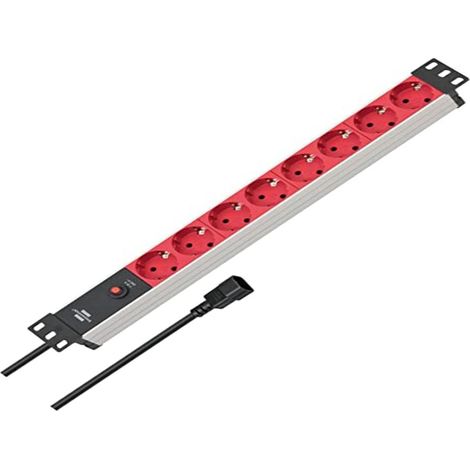 Bloc multiprise 8 Prises pour armoires électriques 19" avec disjoncteur Automatique 10 A et câble de 2 m Argenté/Rouge (1/3)