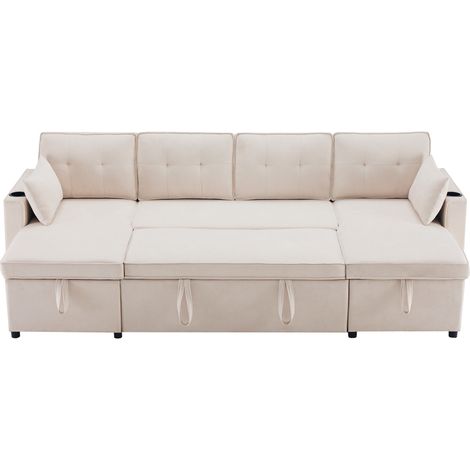 Canapé Convertible U-forme Tissu Coton Lin Beige 270 x 130 x 86 cm ZIPSOFACanapé (1/5)