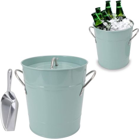 Seau à glace à double paroi avec couvercle et pelle à glace, verre à champagne pour bouteilles de vin et de champagne, bleu, 19,5 x 20,5 x 16 cm (1/5)