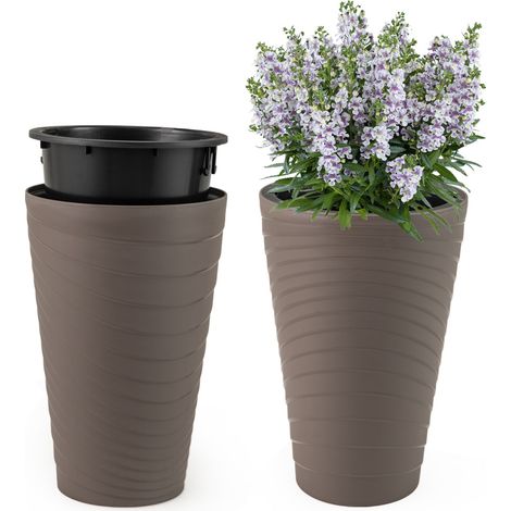 Vasi decorativi con secchio interno design con manico fori di drenaggio Set di 2 vasi da fiori alti 45 cm per esterno/interno Marrone (1/4)
