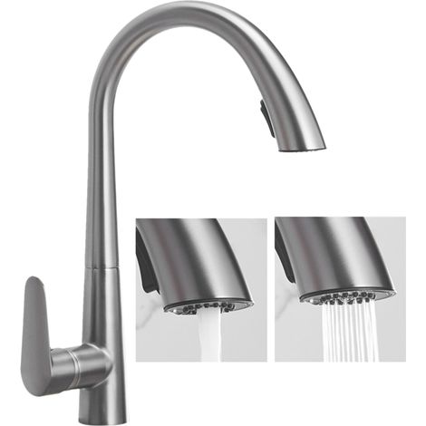 Küchenarmatur mit 360°-Schwenkfunktion, ausziehbarem Brausekopf und 2 Strahlarten Waschtischarmatur mit hohem Auslauf, ausziehbarem Brausekopf, Keramikventil und Warm- und Kaltwasserzuleitungen.
