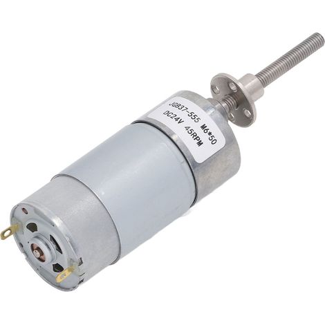 Moteur à engrenages JGB37-555 24V CC, axe fileté M6x50mm, bride incluse, 45 tr/min, usage industriel (1/5)