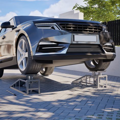 Rampe de levage voiture réglable 2 pièces, capacité 2000 kg, acier gris, 114 cm (1/5)