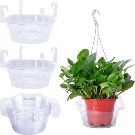20 sottovasi trasparenti con ganci, 15 cm (6"), vassoi raccogligocce da appendere (1/5)