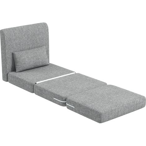 Grauer 3-in-1-Klappsessel, mit Kissen und Matratze für Gäste, Wohnzimmer oder Büro.