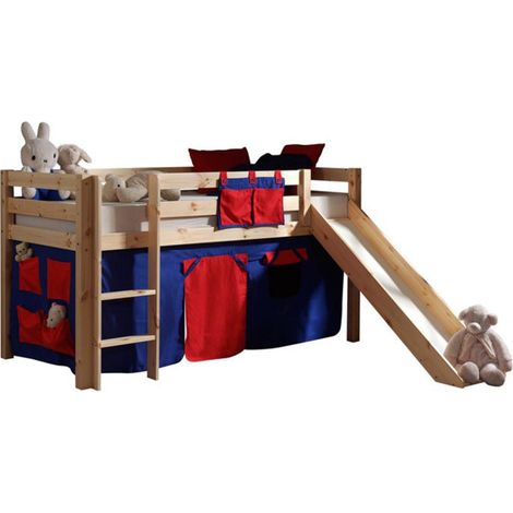 Lit Enfant Avec Toboggan "Pino Rouge" 90x200cm Naturel (1/2)