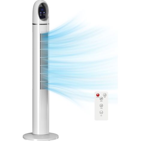 Ventilateur colonne polyvalent avec télécommande, minuterie, oscillation, modes et vitesses réglables, éclairage LED pour maison, bureau, salon