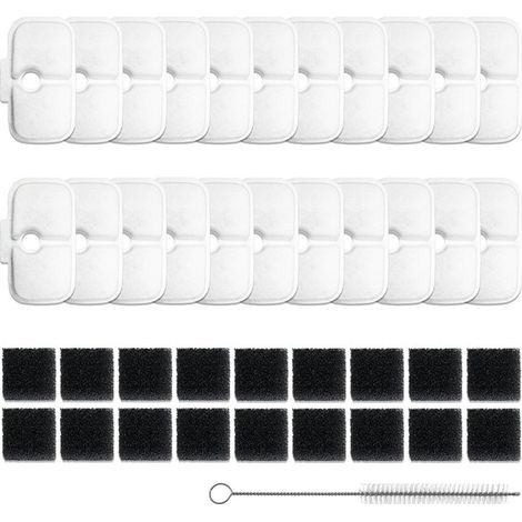 Lot de 20 filtres de rechange pour fontaine à eau pour chat et 20 mousses de pompe avec brosse de nettoyage