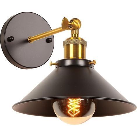 Applique Murale Industrielle Lampe de Plafond de Style Edison Métal Plafonnier Rétro avec Rotation à 180 Degrés - 22CM - Noir (1/4)