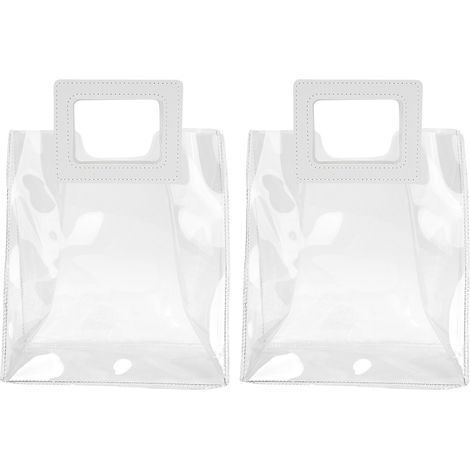Sac cadeau transparent 2 pièces, fond renforcé, pochette solide pour emballage anniversaire Noël (Taille S) (1/5)