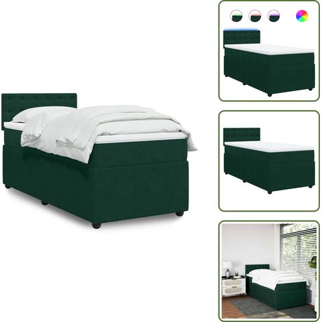 The Living Store Giroletto a Molle con Materasso Verde Scuro 100x200 cm Velluto - Materasso a molle insacchettate