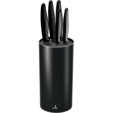 Smile SNS-3 Tacoma Set de 5 coltelli de cucina de acciaio inox con rivestimento antiaderente, blocco rotondo linea moderna, nero (1/2)