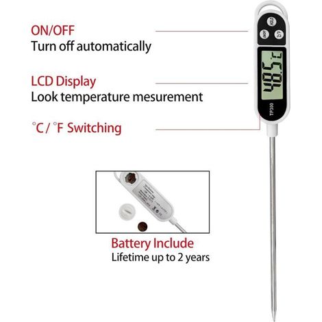 TP300 Thermomètre Alimentaire Sonde Électronique Cuisine Thermomètre Grill 5 Secondes Écran LCD (1/3)