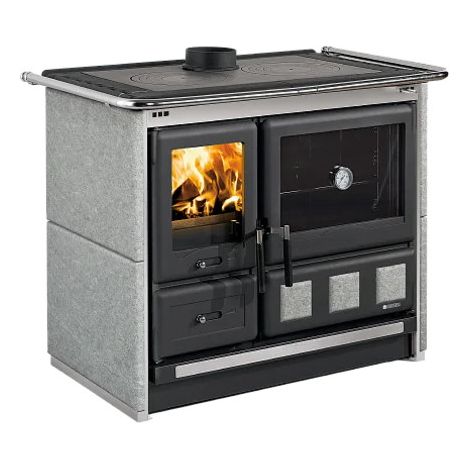 CUCINA A LEGNA 'ROSA XXL VST' 8,5 kW - colore antracite e petra naturale