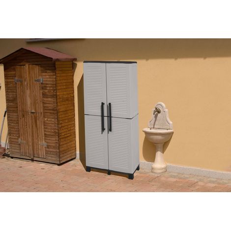 Dmora – Armoire de jardin en polypropylène 2 portes – 3 niveaux ajustables – Dimensions 68x37x169 cm – Résistante aux intempéries et UV - 68x37h169 (1/5)