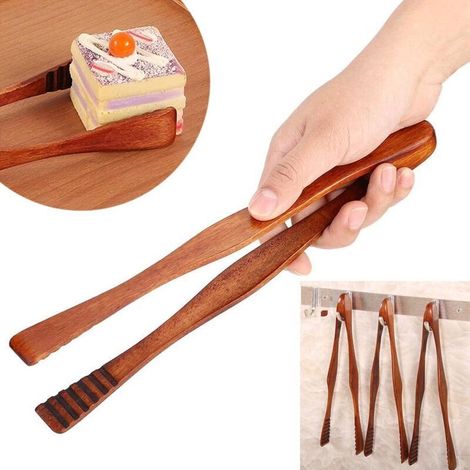 Pinze per tostapane in bambù da 26,5 cm, pinze per tè in bambù, pinze per griglia in legno, pinze per pane, utensili da cucina, pinze in legno fatte a mano per cucinare, campeggio, griglia, buffet, ri