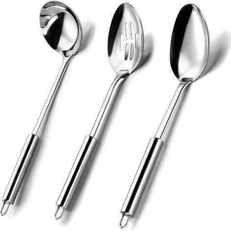 Service de couverts festifs, composé de trois pièces en acier inoxydable argenté : 1 cuillère de service, 1 cuillère à égoutter, 1 louche et 1 cuillèr (1/5)