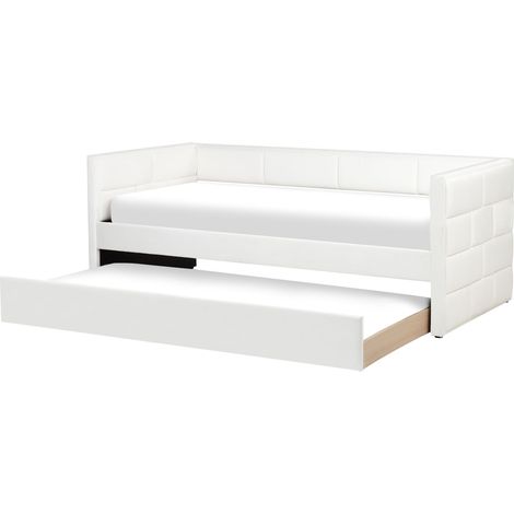 Letto da giorno con rete in velluto 90 x 200 cm con doghe bianche e crema Chavonne II