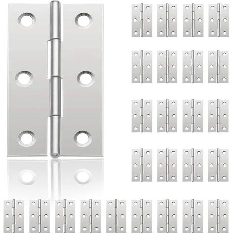 Lot de 24 charnières en inox pour portes – 6 trous de montage – Capacité de charge augmentée – Pour boîtes à bijoux et meubles - 44mm32mm (1/4)