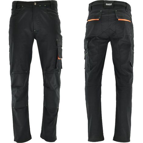 Pantalones de trabajo Actiflex con cintura elástica, color negro y naranja. Pantalones Actiflex con cintura elástica B/P 1-05-300-25-36-50 (1/5)