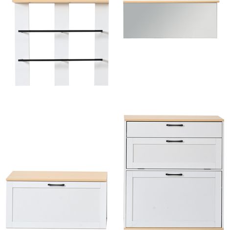 Ingresso multifunzione con scarpiera, specchio, cassetto e appendiabiti 156x36x176 cm (1/5)