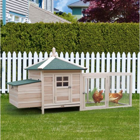 CHICFURN Gallinero con corral y perchas 196 x 76 x 97 cm de madera natural para exterior (1/5)