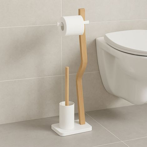 Toilettenpapierhalter und burstenset holz und metall (1/5)